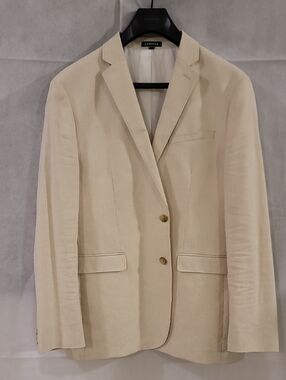 Express Men's Slim Beige-Cream Blazer - Two-Button Notch Lapel Jacket